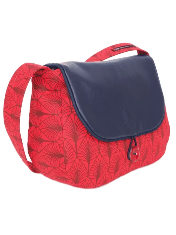 Sac réversible bleu rouge feuilles made in France