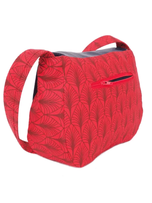 Sac à main femme réversible rouge feuilles poche zippée