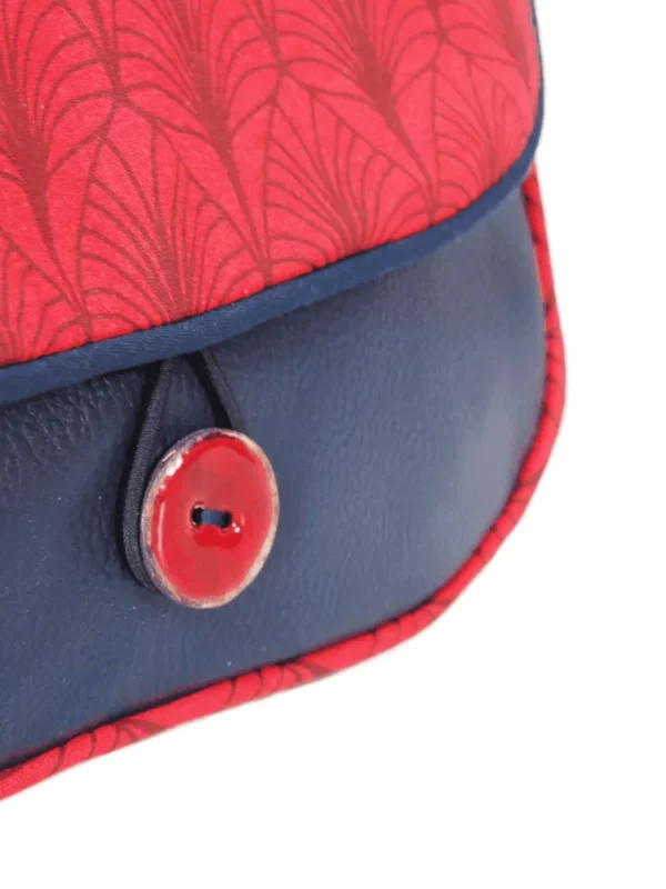 Sac réversible marine rouge feuilles zoom bouton coco rouge