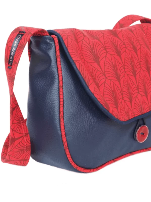 Sac réversible marine rouge feuilles zoom sur finitions passepoil