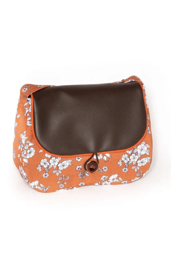 Sac à main bandoulière tissu imprimé fleurs rouille Juliette