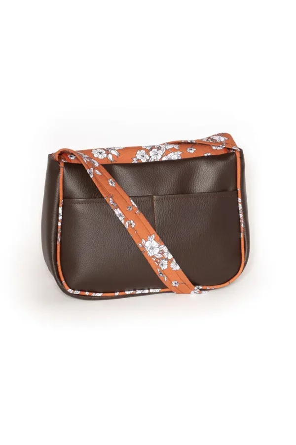 Sac à main réversible femme simili cuir marron Juliette fleurs