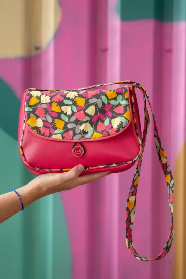 Sac réversible rose fleurs Cécile cousu main en Bretagne