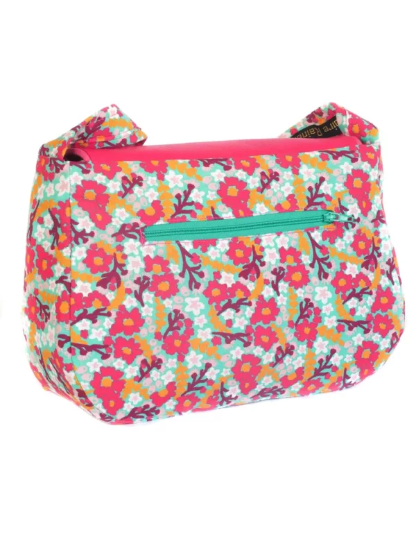 Sac à main femme réversible côté tissu imprimé rose fleurs Rosa poche zippée