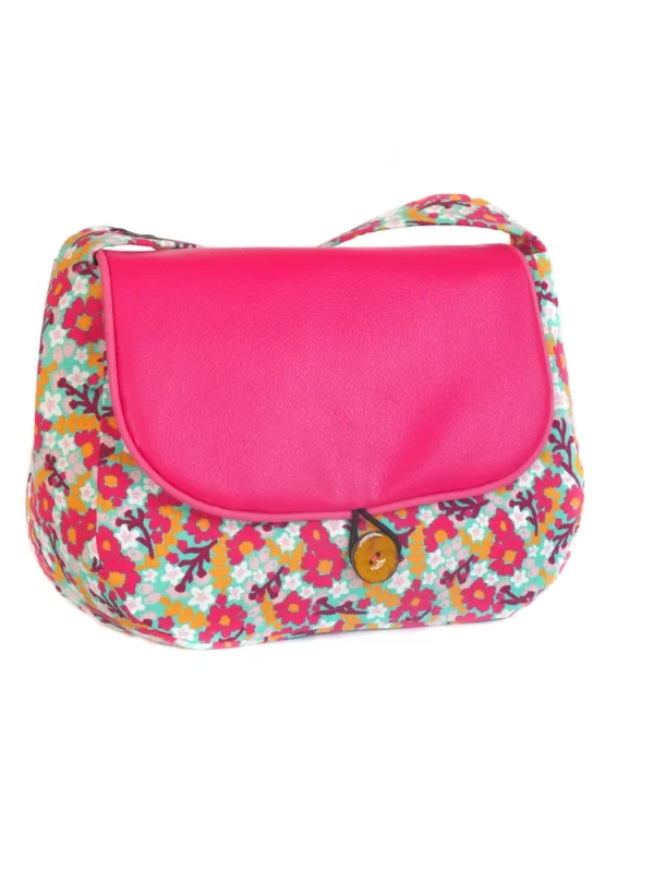 Sac femme bandoulière cousu main en France coloré tissu fleurs rose Rosa