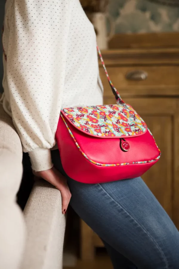 Sac réversible 2 en 1 Rosa côté simili cuir et passepoil rose fleurs