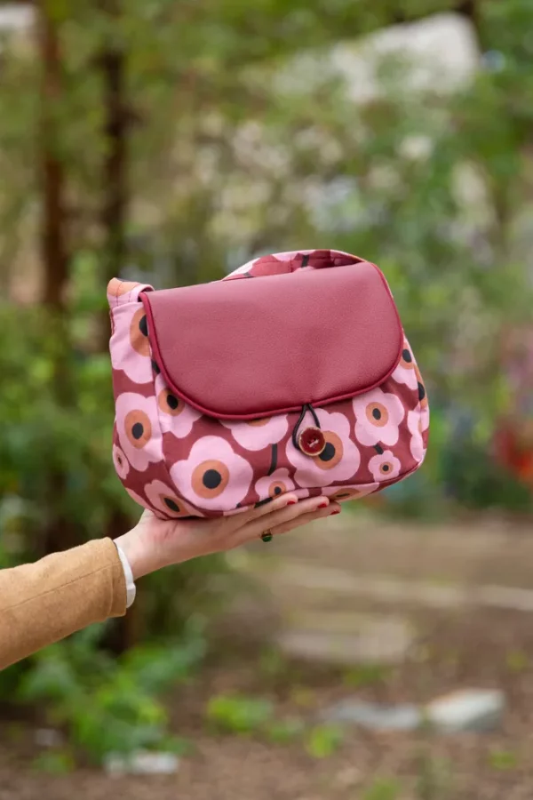 Sac à main femme cousu main en Bretagne bordeaux rose fleurs vintage Paulette