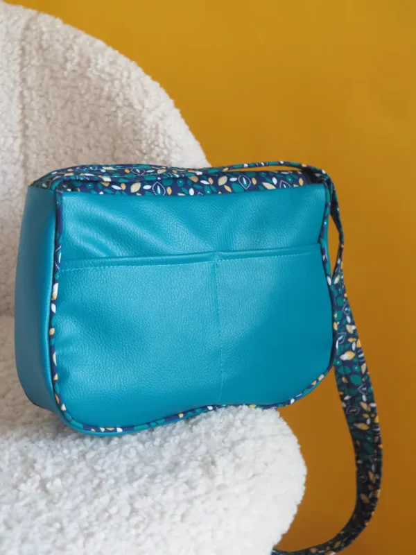 Sac à main réversible Pépite côté simili cuir turquoise dos double poches plaquées