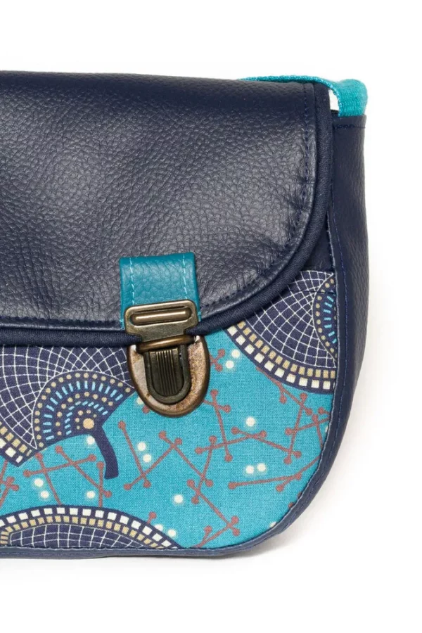 Sac à main isa zoom sur l'attache cartable rétro et tissu imprimé turquoise
