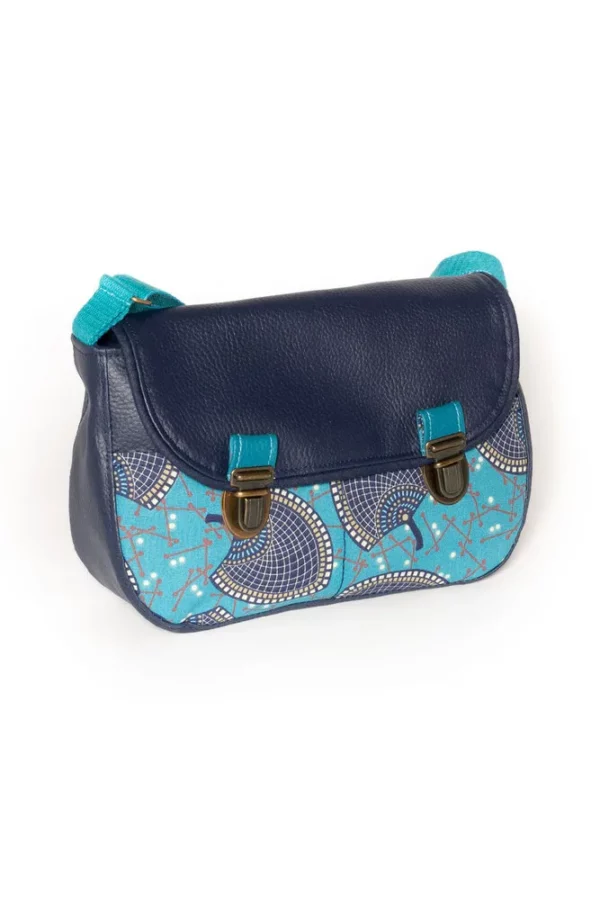 Sac à main femme fait main bleu marine et turquoise Isa
