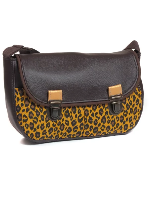 Sac femme fait main en France simili cuir marron tissu imprimé léopard