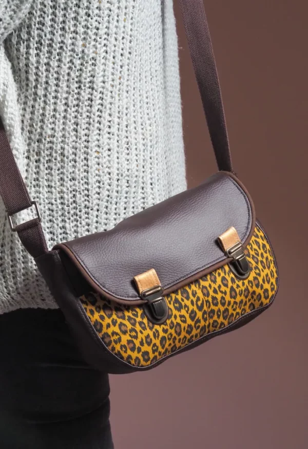 Sac à main femme bandoulière ajustable marron léopard