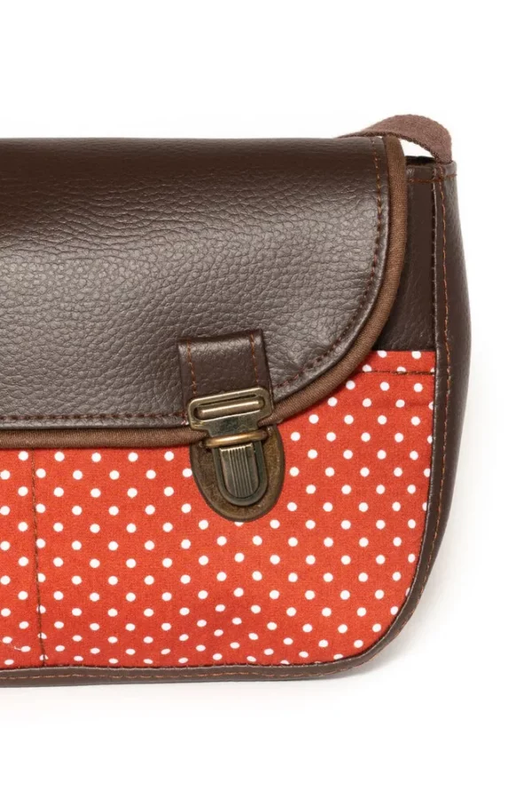 Sac à main femme Juliette zoom sur tissu imprimé rouille pois attache cartable rétro