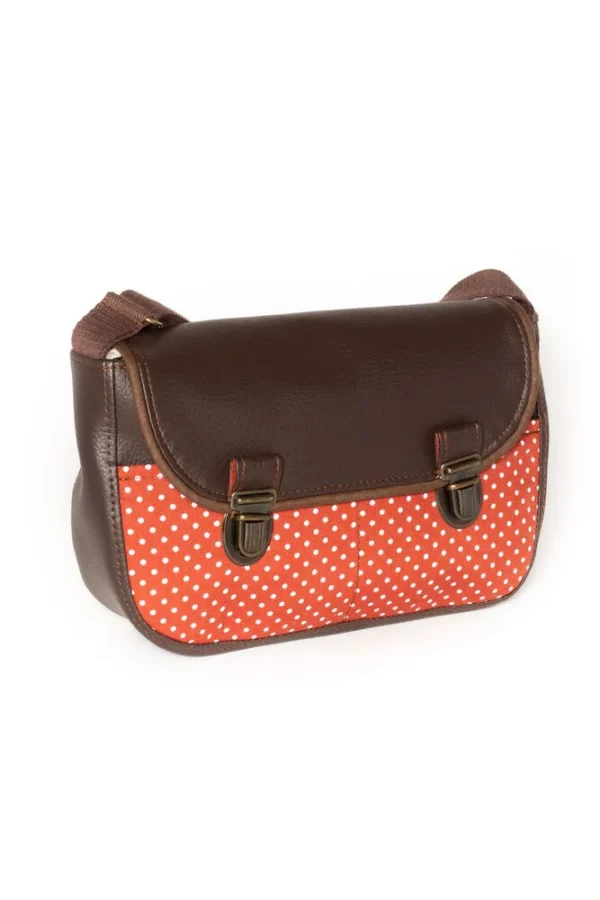 Sac à main fabriqué en Bretagne simili cuir marron tissu imprimé rouille pois