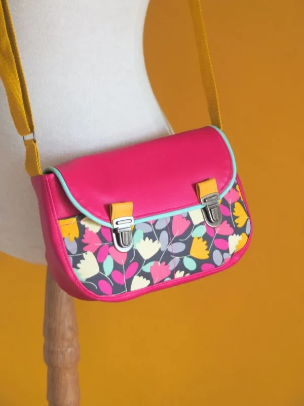 Sac à main femme Cécile rose moutarde multicolore attache cartable rétro