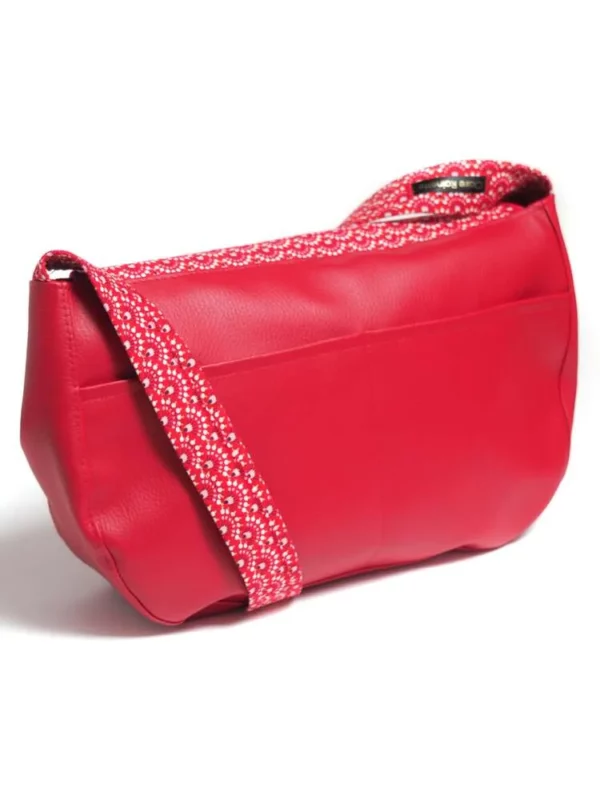 Sac besace fabriqué en France simili cuir rouge tissu imprimé Aloïse dos poches plaquées
