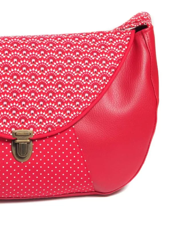 Sac besace Aloïse zoom sur tissu imprimé simili cuir et attache cartable rétro