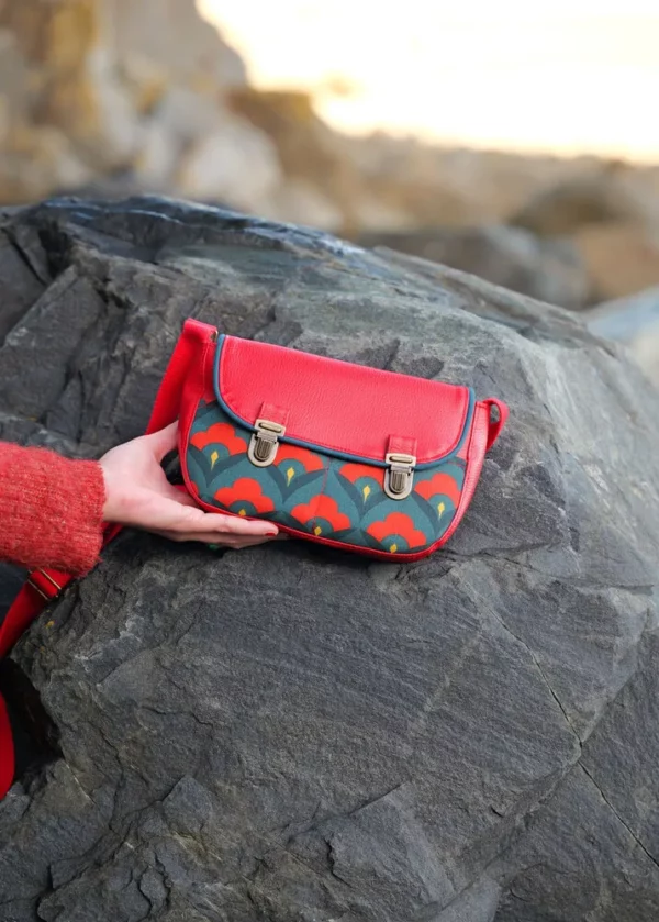Sac à main femme fait main simili cuir rouge tissu imprimé rétro Clotilde