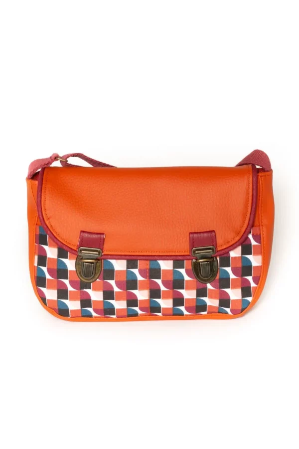 Sac à main femme fait main en France simili cuir rouille tissu imprimé vintage Clémentine