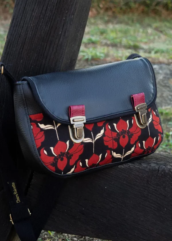 Sac à main femme bandoulière réglable noir et rouge Aline