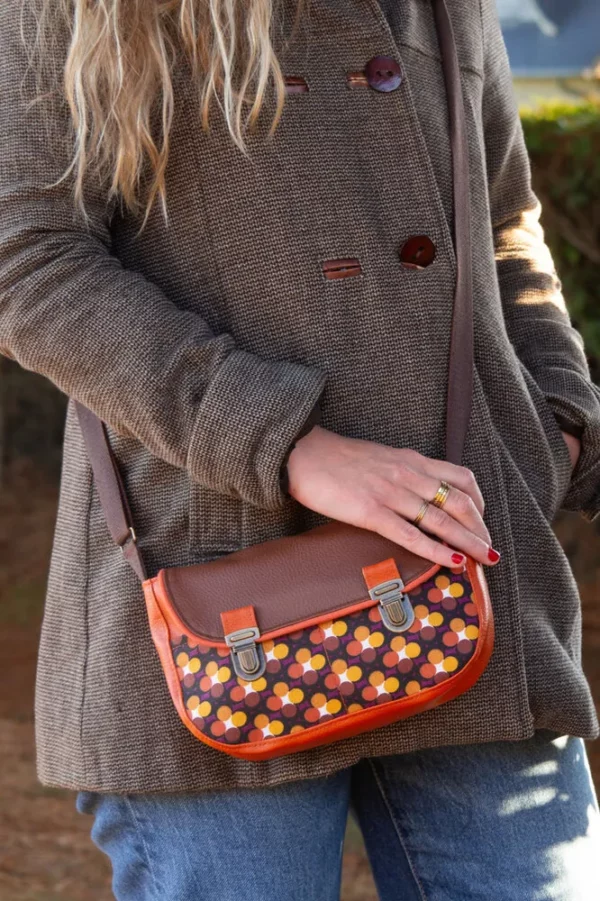 Sac à main femme bandoulière ajustable fait main en France rouille rétro ronds