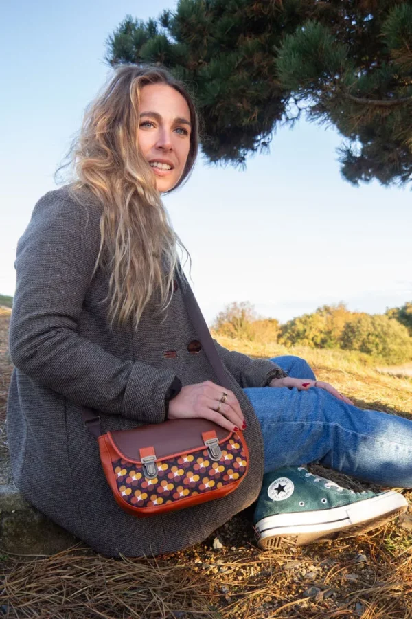 Sac à main femme cousu main en Bretagne rouille marron ronds