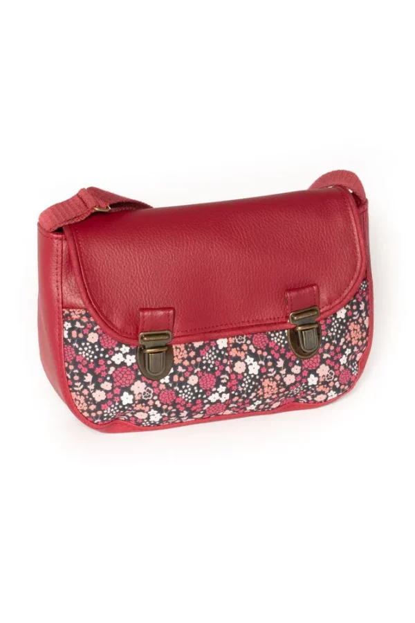 Sac femme bandoulière réglable bordeaux fleurs Julie