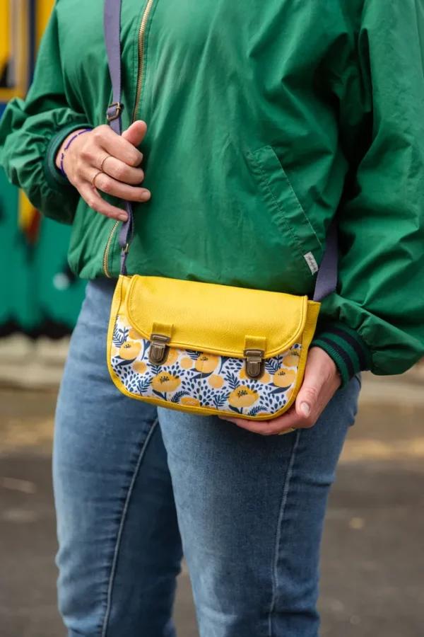 Sac à main femme cousu main jaune fleurs Odette