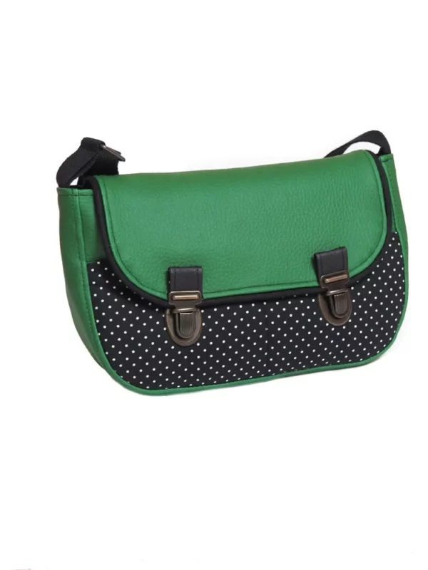Sac à main femme bandoulière réglable vert et noir pois blancs made in France