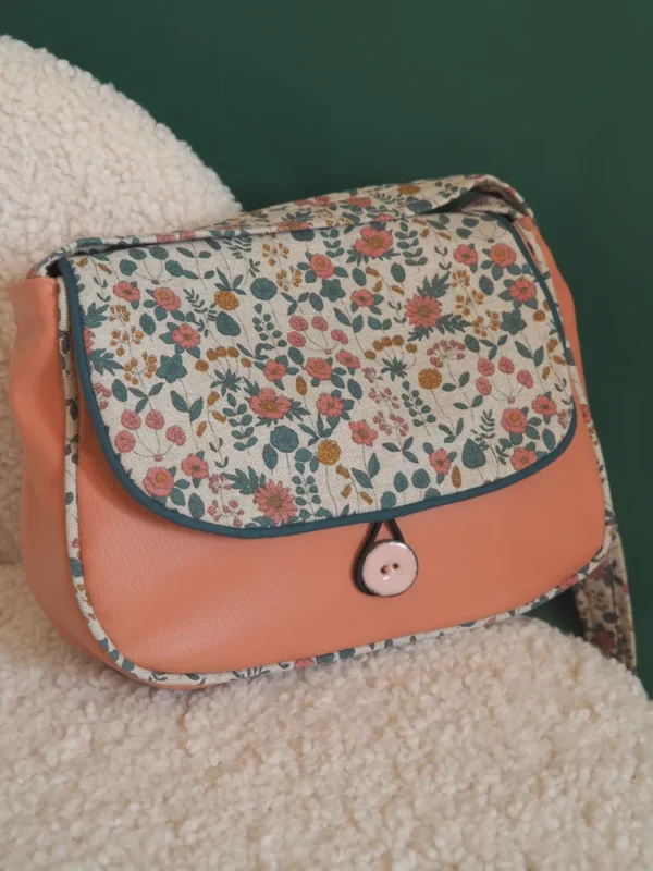 Sac réversible femme rose bouton rose tissu imprimé fleurs Peach