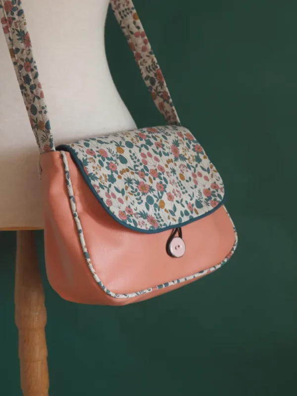 Sac à main femme bandoulière réversible côté simili cuir rose pêche Peach
