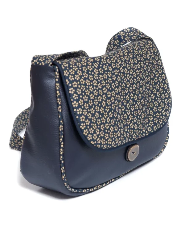 Sac femme fait main en Bretagne bleu marine Léa profil