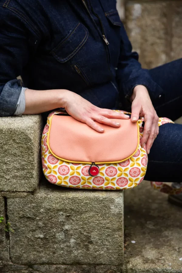 Sac à main fait main en France 2 en 1 vieux rose et jaune moutarde imprimé Charlie