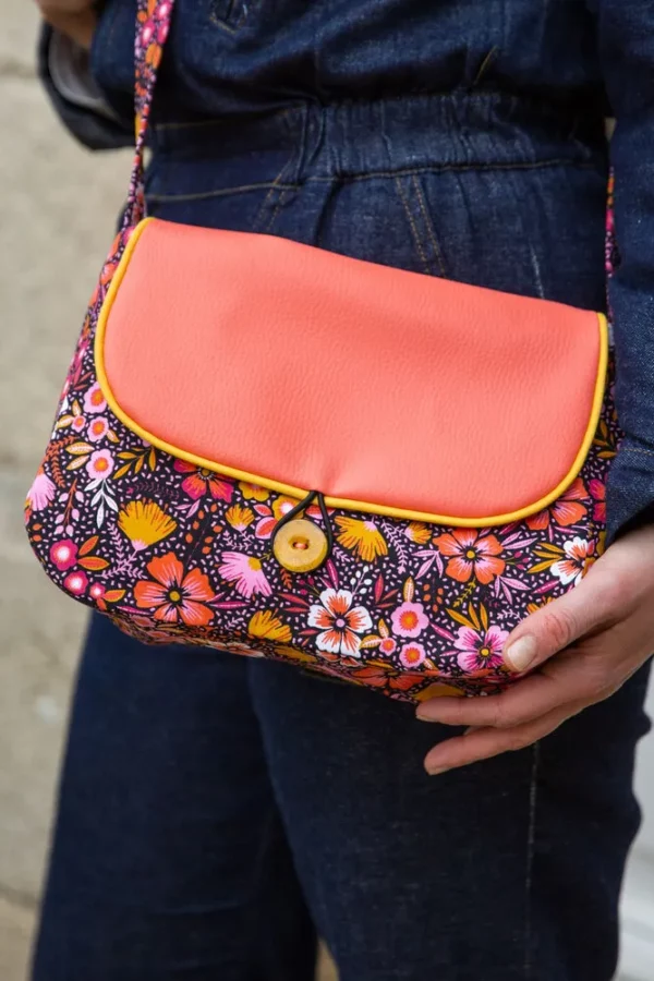 Sac à main femme réversible bandoulière corail et moutarde Frida