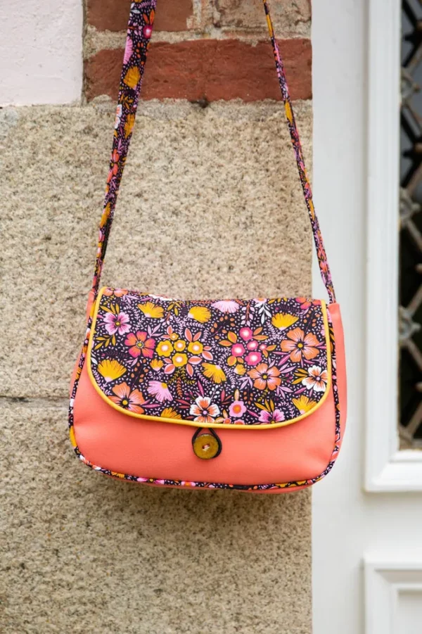 Sac à main femme réversible Corail Frida côté simili cuir corail passepoil assorti
