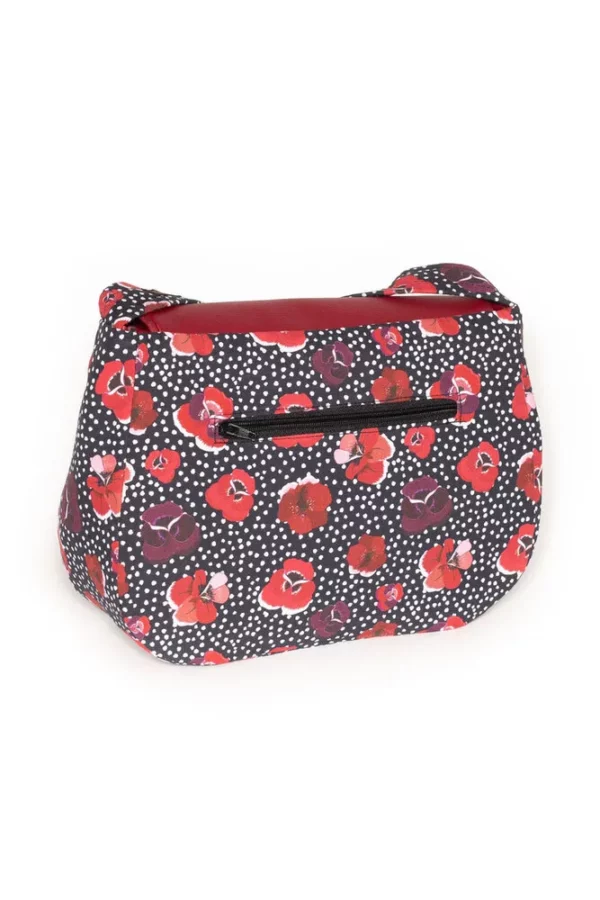 Sac réversible Poppy fait main côté tissu imprimé noir fleurs poche zippée