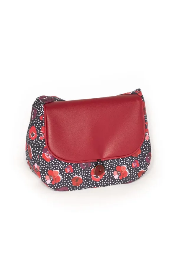 Sac à main femme réversible Poppy côté tissu imprimé noir fleurs