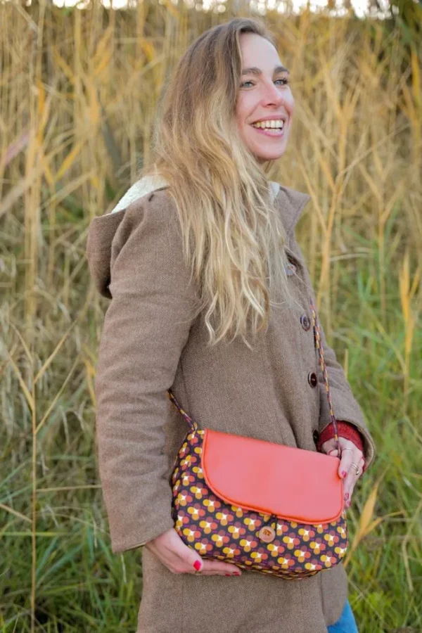 Sac réversible rouille rétro rond côté tissu imprimé