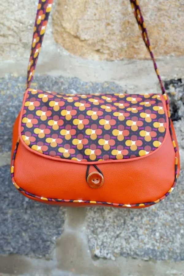 Sac réversible fait main en France simili cuir rouille tissu imprimé rouille rétro ronds