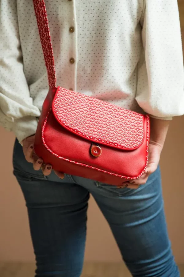 Sac à main femme bandoulière réversible simili cuir rouge tissu imprimé Aloïse