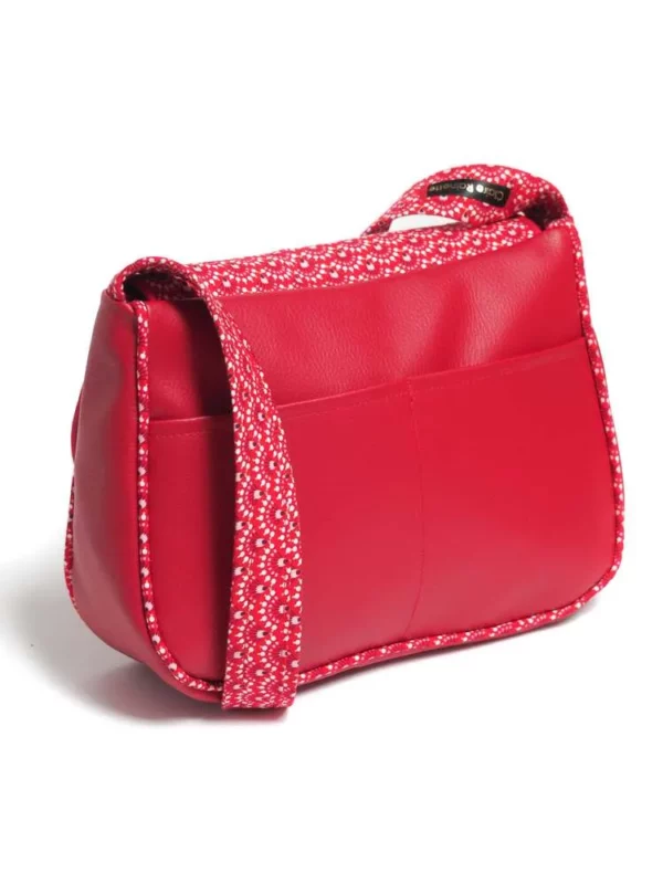 Sac réversible Aloïse simili cuir rouge fait main dos poches plaquées