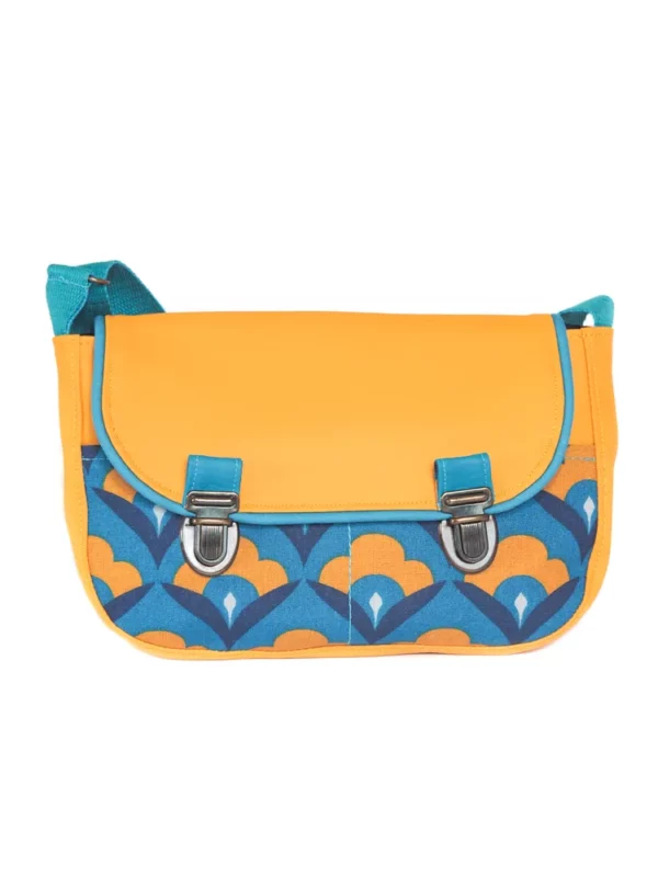 Sac l'essentiel jaune moutarde turquoise Paola attache cartable rétro