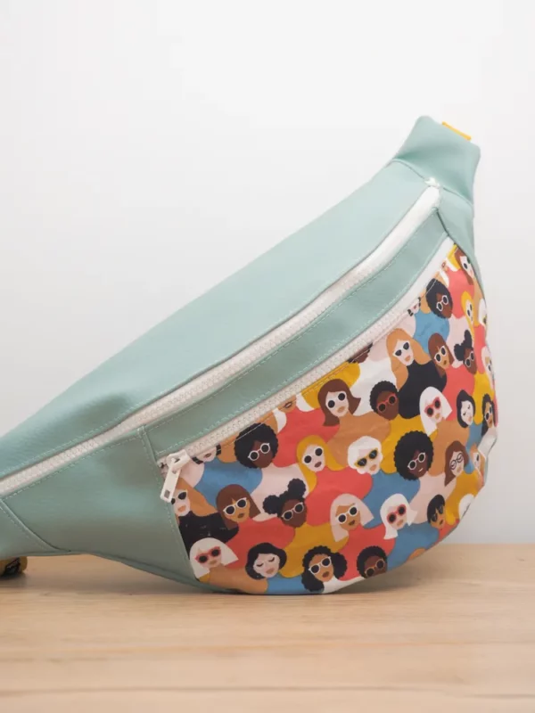 Sac banane XL bleu gris les gens vue deux fermetures zip