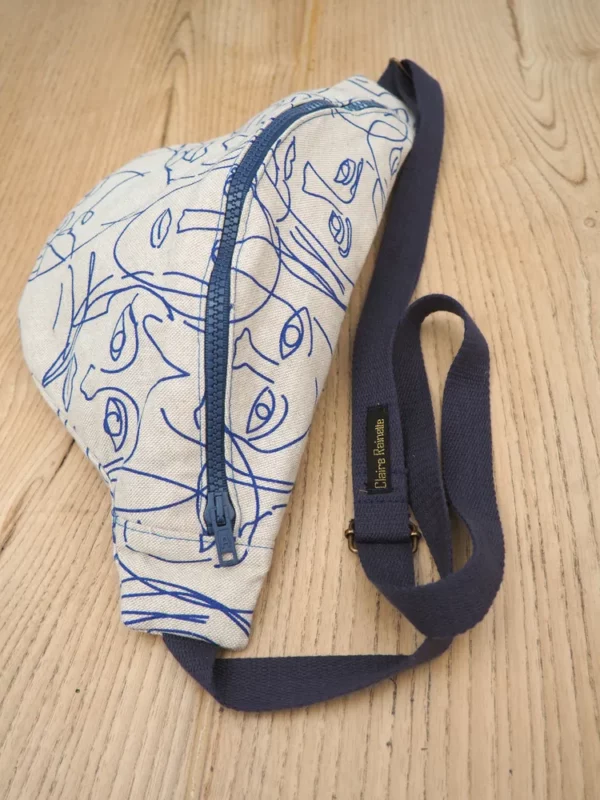 Sac banane fait main en France tissu coton imprimé visages lin Picassa