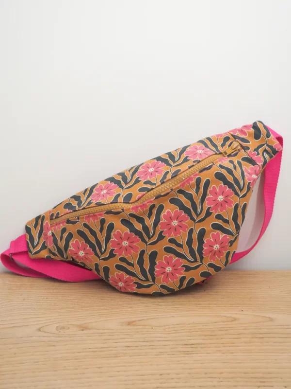 Banane imprimée cousue main en Bretagne rose ocre noir Sybel
