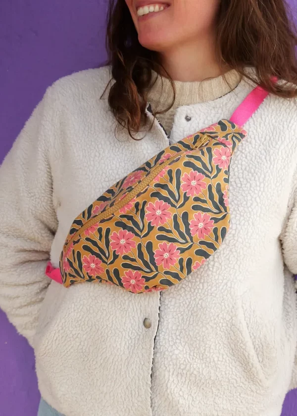 Banane imprimée colorée fait main en France tissu rétro rose ocre noir Sybel