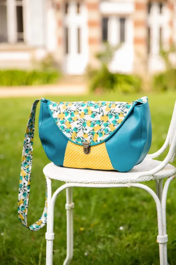 Sac bandoulière femme simili cuir turquoise et tissu imprimé Mia