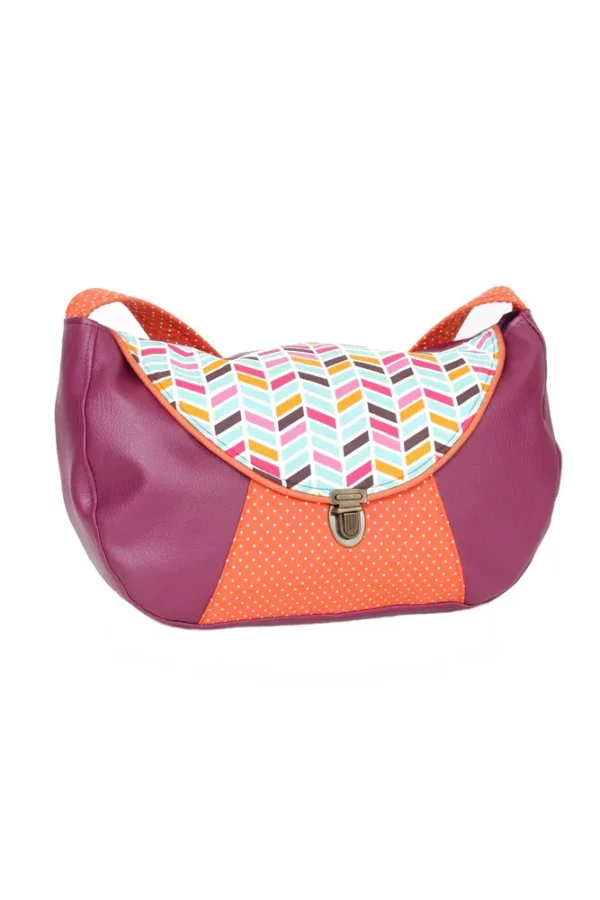 Sac besace femme cousu main violet et orange pois coloré