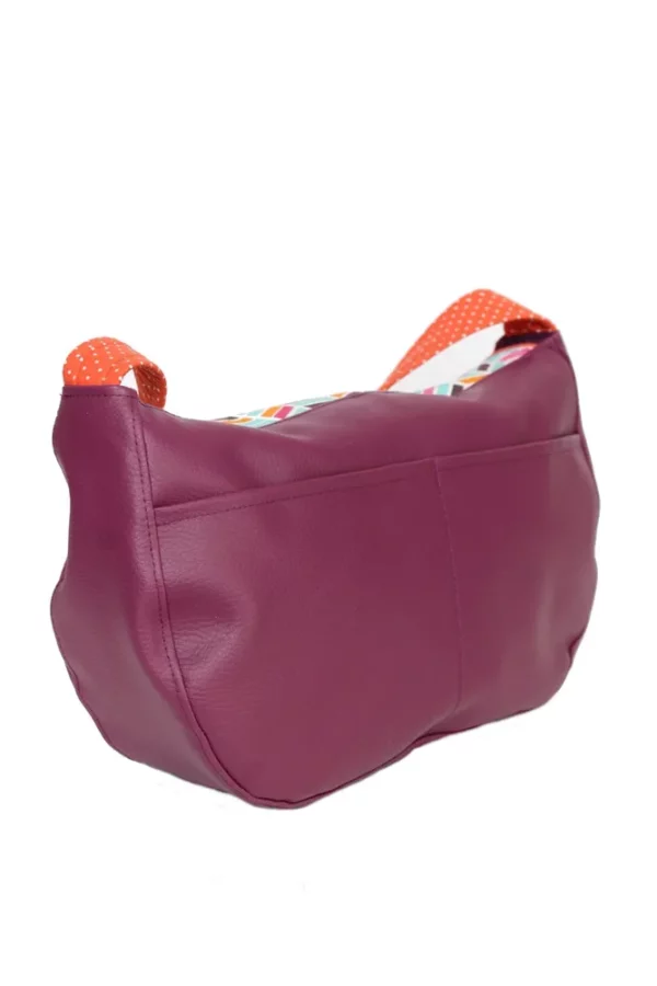Sac besace fait main en France violet dos poches plaquées