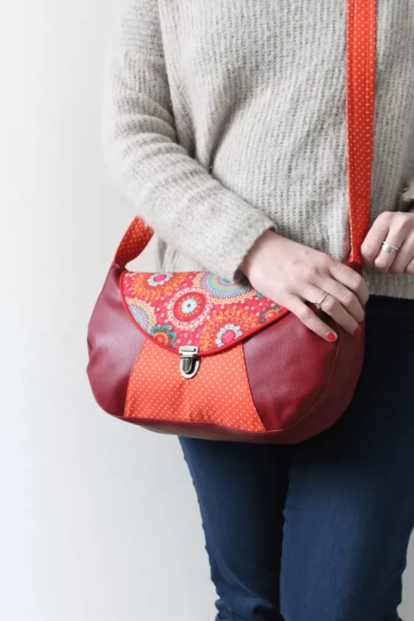 Sac à main femme bandoulière besace bordeaux rouge multicolore